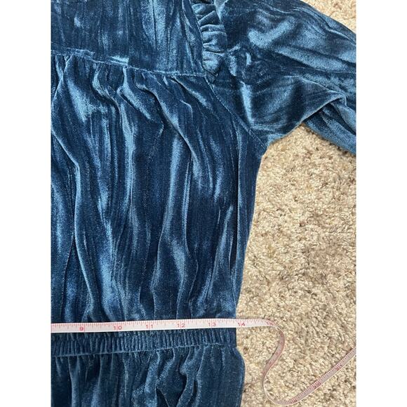 Color Planet Dress Girls XL14/16 Blue Velvet Long Sleeve Tiered Ruffle Holiday - Picture 5 of 6